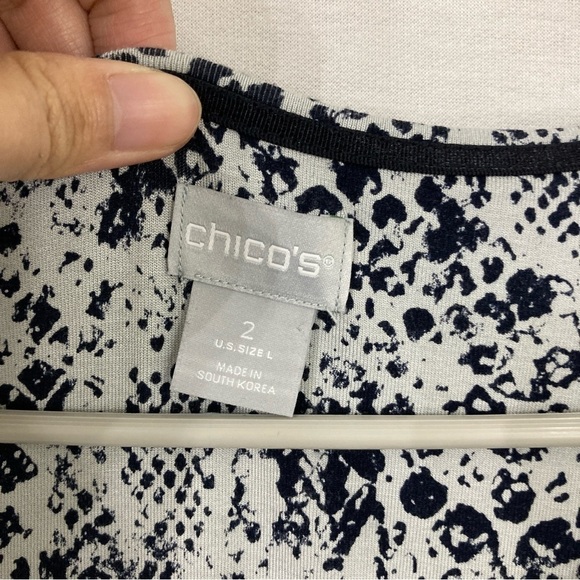 Chico's Black White Round Neck Ultra Soft Stretch Long Sleeve Top Large - Picture 2 of 8